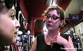 MILF in glasses spanks her stepdaughter's ass in the shop